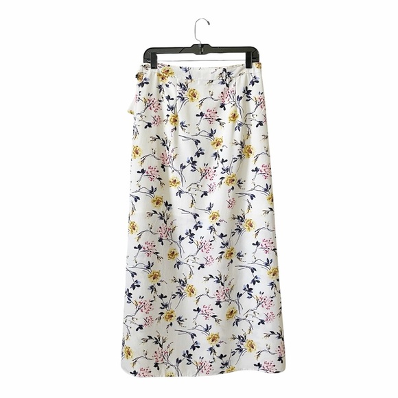 Ten Sixty Sherman Wrap Maxi Skirt Women's Size L Ivory Floral Side Tie Lined - Picture 3 of 9